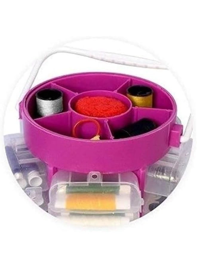 طقم خياطة من ٢١٠ قطعة مع صندوق تنظيم - مجموعة أدوات خياطة بلاستيكية كاملة للمنزل والسفر - فوشيا وشفاف - Image 4